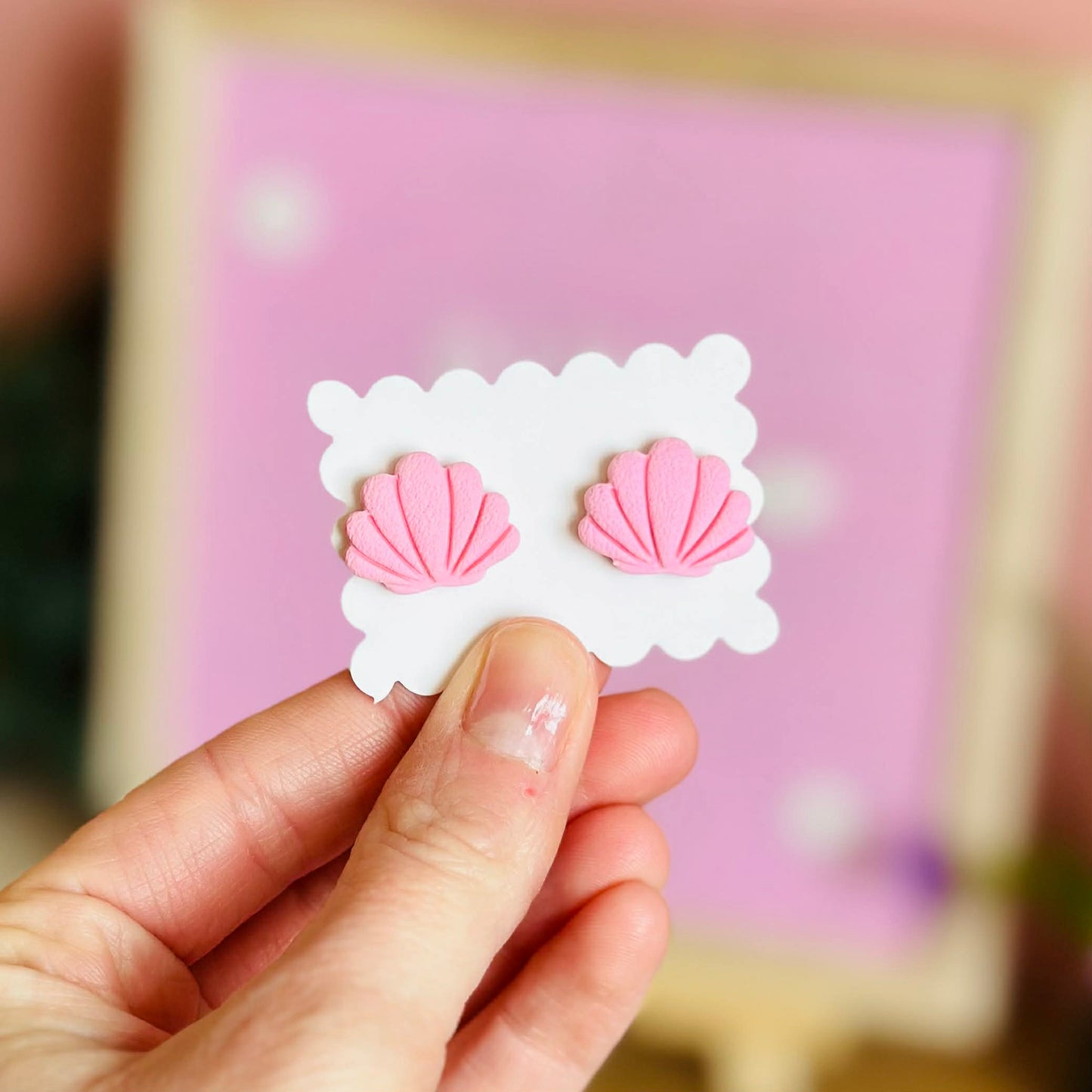Pink Seashell Studs